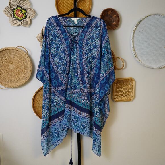 Soma Swim Lace Up Caftan Swim Cover Up Blue Womens Size L/XL - Picture 2 of 5